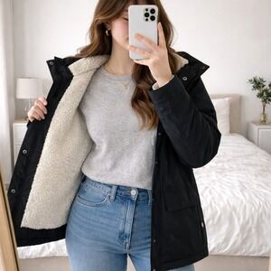 Abercrombie & Fitch Sherpa Lined Parka Jacket Black Size Small Water‎ Resistant